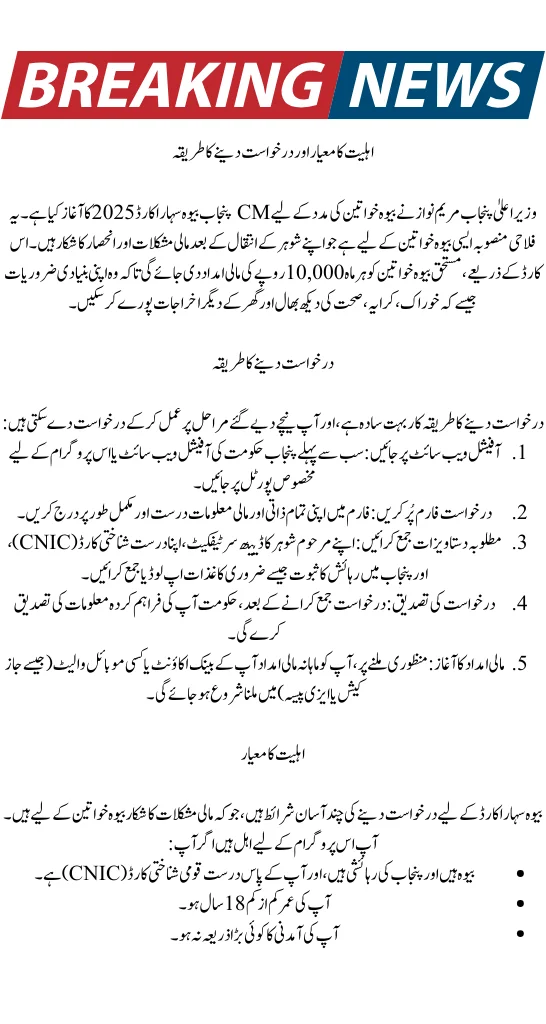 CM Punjab Bewa Sahara Card 2025 – Application Process, Eligibility & Required Documents