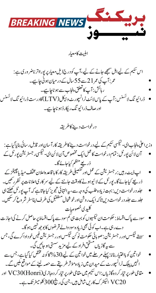 CM Punjab Green E-Taxi Scheme 2025 Registration | PITB E Taxi Portal