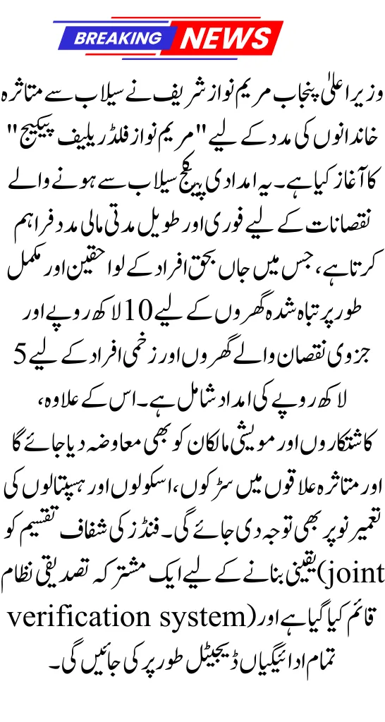 Maryam Nawaz Flood Relief Package 2025 – Complete Details, Eligibility & Registration